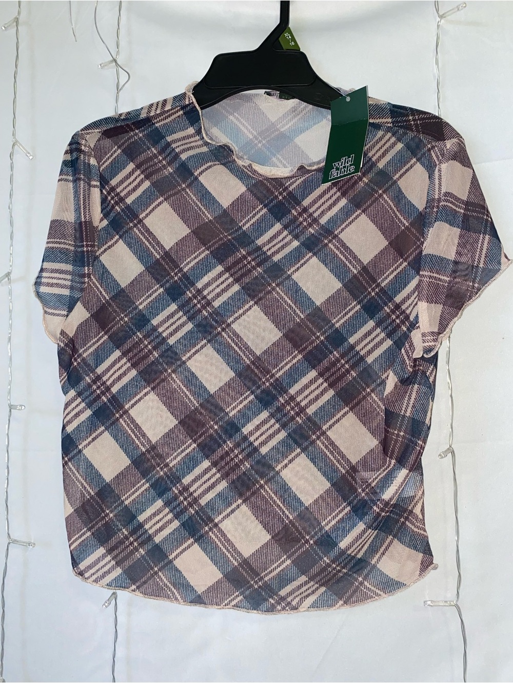 Wild Fable Plaid Short-Sleeve Top - Dusty Pink & Blue
